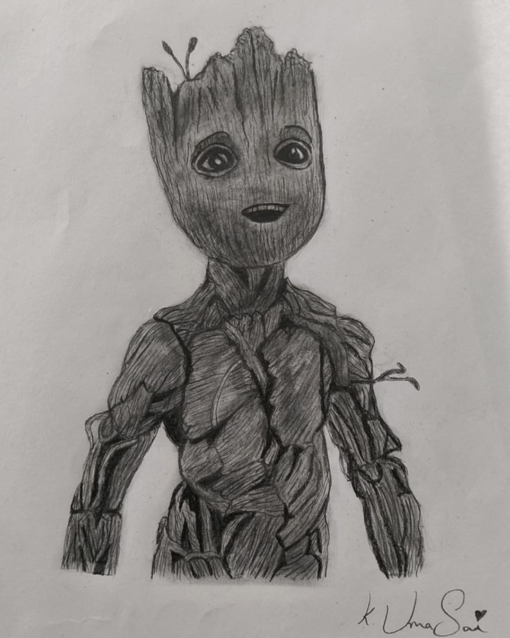 a pencil drawing of a baby groote from the movie's guardianss