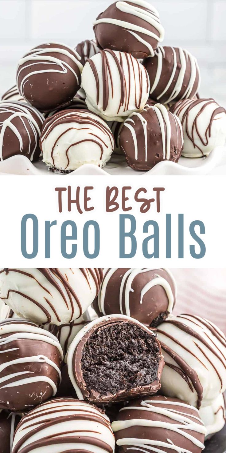 chocolate covered oreo balls stacked on top of each other with the words, the best oreo balls