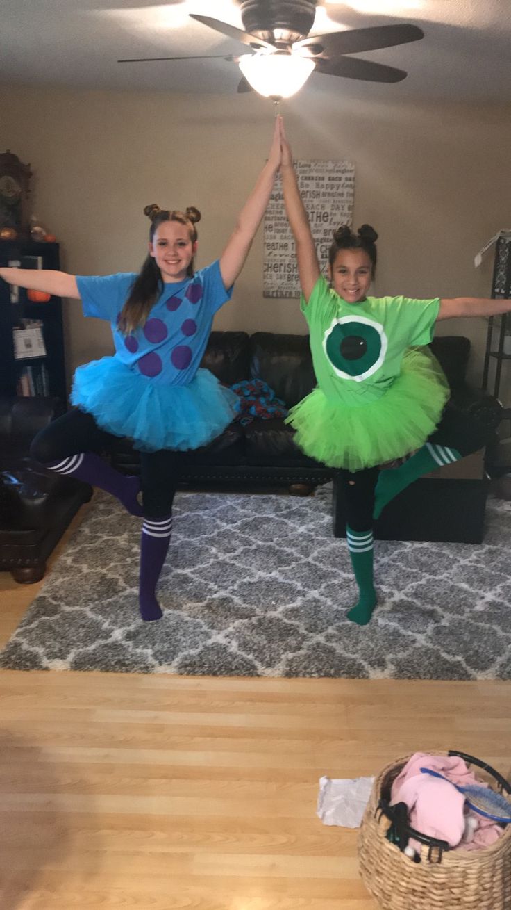 Mike and Sully Halloween costumes. Sully Halloween Costume Diy, Mike Wazowski And Sully Costume Bff, Monsters Inc Costume Ideas, Two Girls Halloween Costume Ideas, Sully And Mike Wazowski Costumes, Diy Mike And Sully Costume, Mike And Sully Costume Best Friends, Diy Mike Wazowski Costume Women, Mike Sully And Boo Costumes