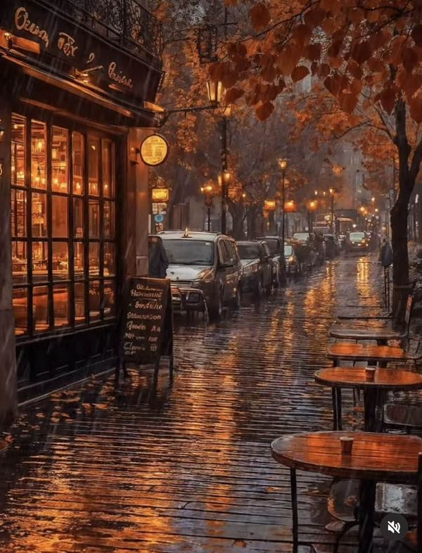 an image of a rainy street scene in the rain