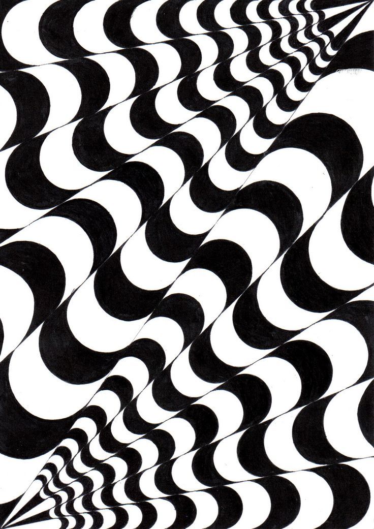 an abstract black and white painting with wavy lines