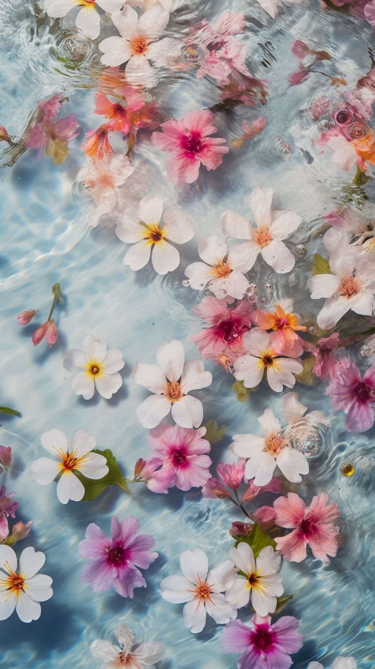 flowers floating in water with ripples on the surface