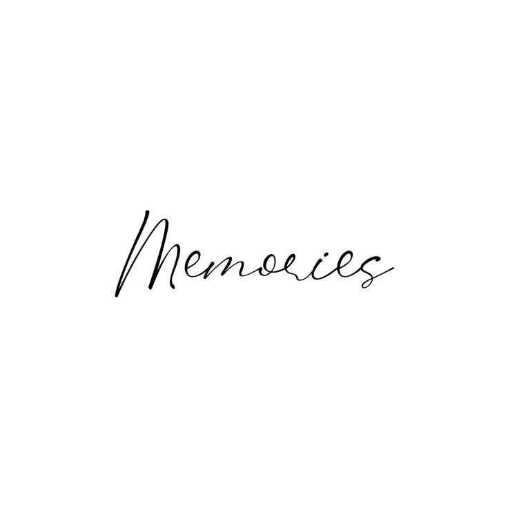 the word memories written in cursive writing on a white background with black ink