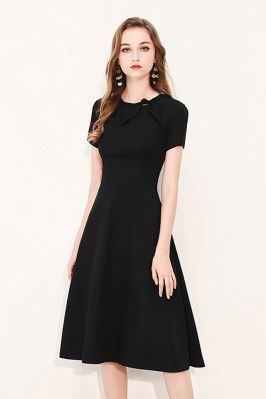 Women Dresses, Dresses For Women Online - SheProm.com Vintage Dress Outfit, Black Work Dresses, Party Dress Inspiration, Knee Length Dresses Casual, Black Knee Length Dress, Below The Knee Dresses, Black Short Sleeve Dress, Grunge Dress, Vintage Black Dress