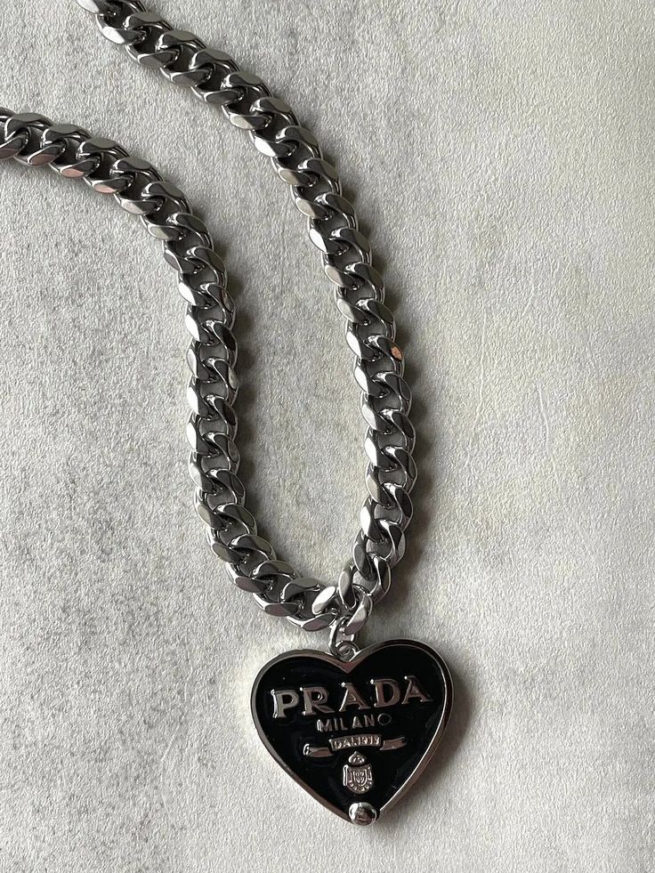 Luxe Black Heart Necklace - Ahava J Luxury Sterling Silver Tarnish-resistant Charm Necklaces, Luxury Sterling Silver Charm Pendant Necklace, Vivian Westwood Skull Necklace, Cheap Black Charm Jewelry, Prada Chain, Black Heart Necklace, Chains Aesthetic, Xoxo Jewelry, Cuban Link Necklace