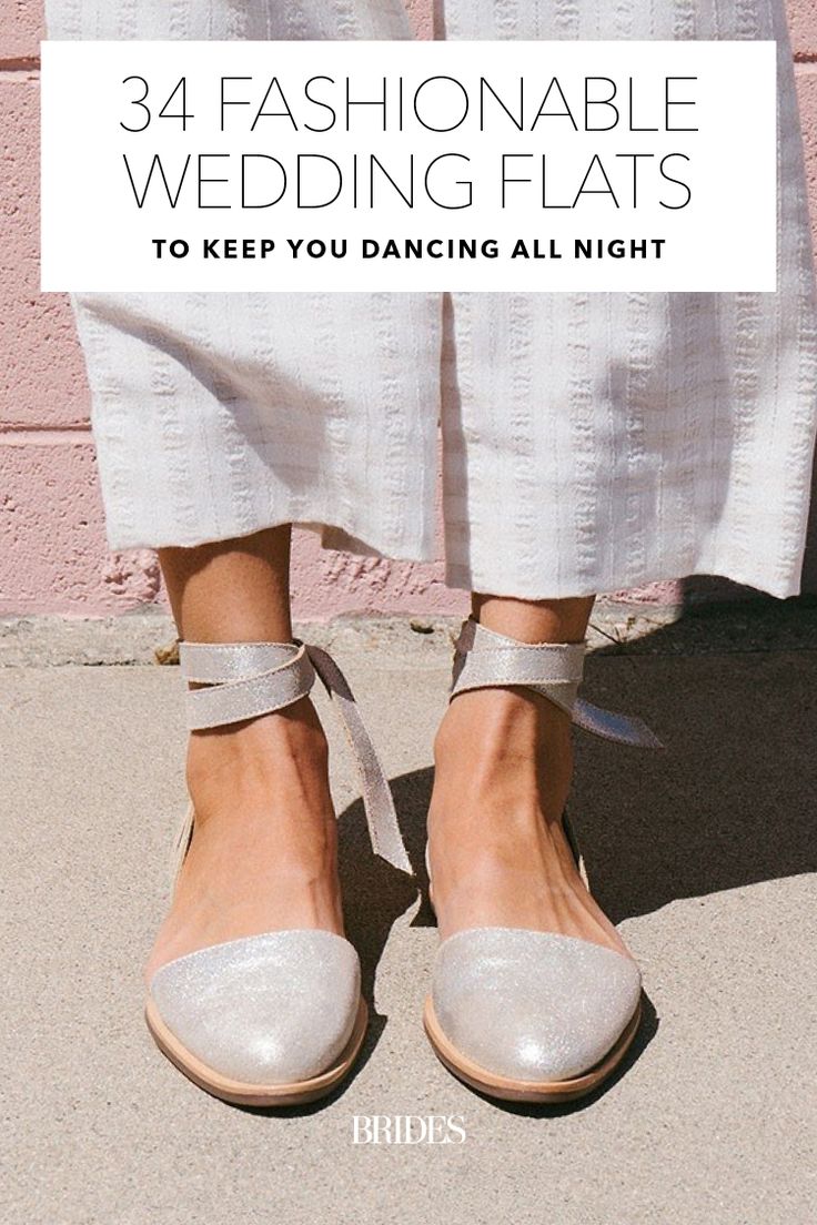 a woman's feet wearing white shoes with the words, 34 fashionable wedding flats to keep you dancing all night