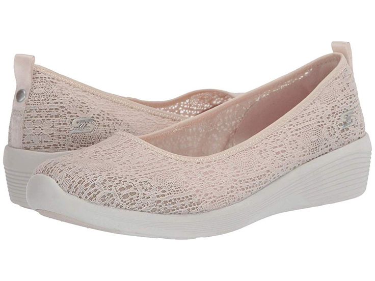 SKECHERS Arya - Airy Days - Women's Shoes : Natural : The SKECHERS Arya - Airy Days skimmer sneaker embraces elegance and comfort with a crocheted mesh fabric upper, easy slip-on styling, and a lightweight wedge heel. Upper features openwork detailing with a micro mesh underlay. Rounded toe with reinforcement at the bumper. Articulated forefoot with flex grooves. Rear pull-tab for easy entry. Signature logo accent at the side heel. Breathable fabric lining. Air Cooled Memory Foam cushioned insol Flat Sneakers With Arch Support For Spring, Spring Flat Sneakers With Arch Support, Lightweight Flat Sneakers With Cushioned Footbed, Comfortable Lightweight Sneakers With Round Toe, Synthetic Sneakers With Arch Support And Flat Heel, Synthetic Flat Heel Sneakers With Arch Support, Lightweight Flat Sneakers With Arch Support, Synthetic Sneakers With Arch Support, Lightweight Synthetic Sneakers For Spring