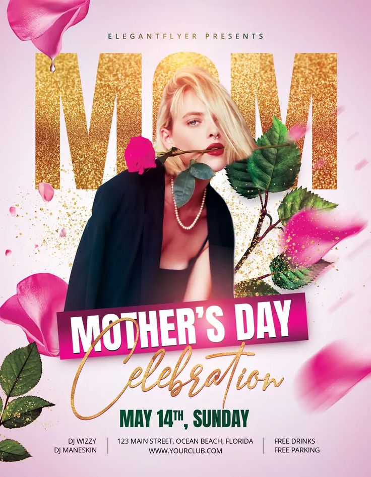 the mother's day celebration flyer is shown