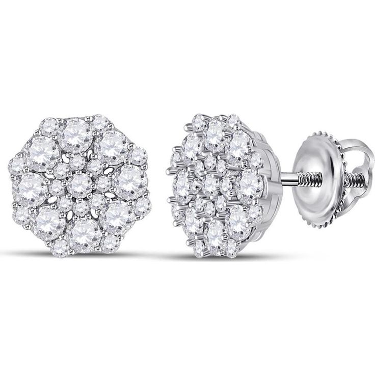 GND 14K White Gold Round Diamond Cluster Earrings with Prong-Set Diamonds - 1-1/4 Carat Total Diamond Weight Diamond Cluster Earrings, Signature Jewelry, Fine Jewelry Collection, Cluster Earrings, Diamond Cluster, Everyday Jewelry, Round Diamond, Round Diamonds, Diamond Jewelry