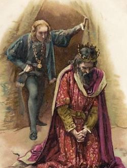 an old painting of two men dressed in medieval clothing