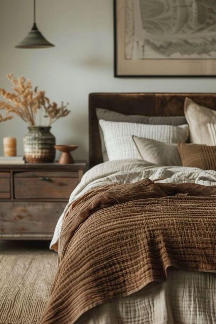 a bed sitting in a bedroom next to a dresser