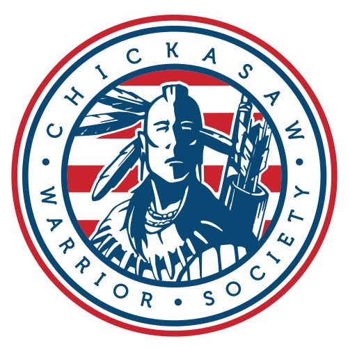 the logo for chick kasaw warrior society, which is located in front of an american flag