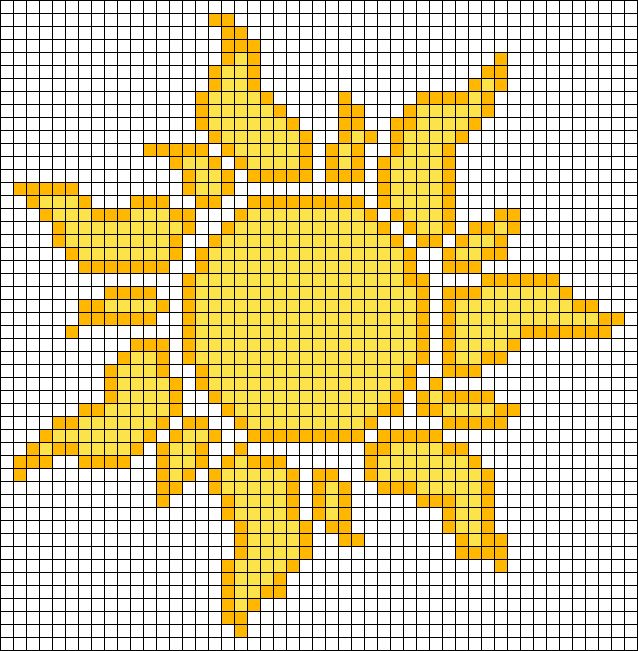 a cross - stitch sun pattern in yellow and white