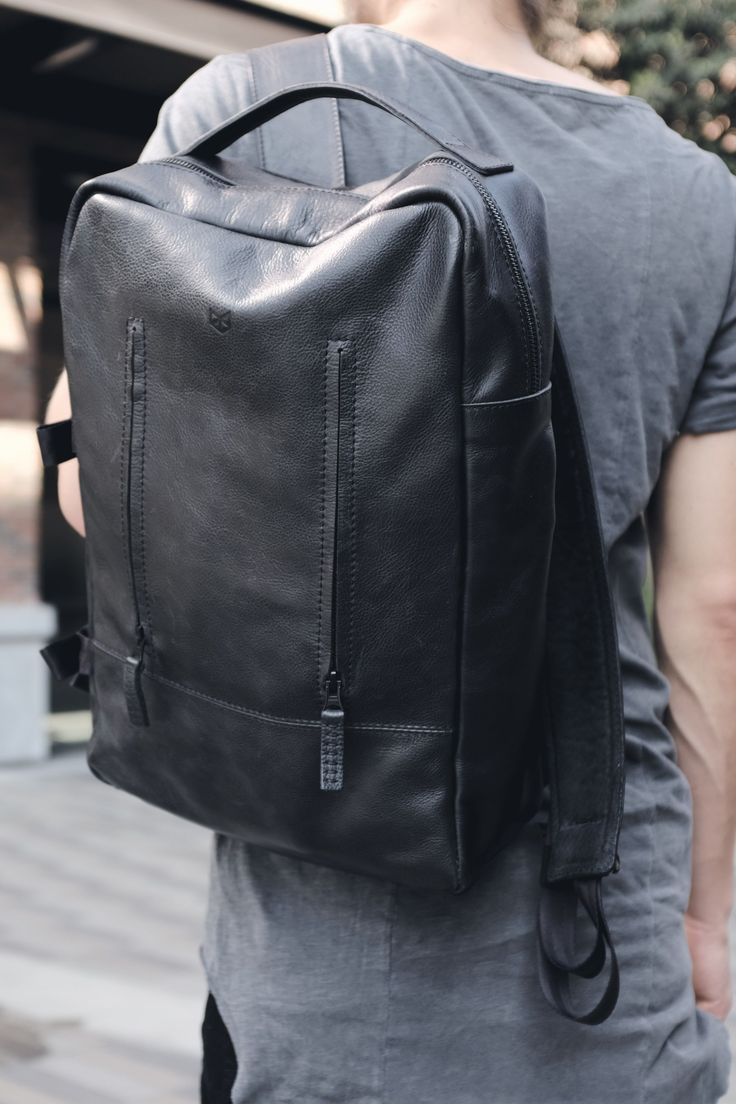 A get away to the city isn't the same without a unique leather backpack that joins the journey. This handmade cool backpack is entirely made from the best quality leather, and has a lot of space, from gadgets to your 15inch laptop, you'll be covered to travel comfortably.  #macbook #pro #bag #mens #backpack #travle #gear #trip Leather Backpack With Zipper Pocket For Commuting, Black Leather Travel Bag For Commuting, Functional Leather Backpack With Zipper Pocket For Commuting, Everyday Carry Backpack With Functional Pockets, Black Leather Backpack With Zipper For Commuting, Standard Backpack With Functional Pockets For Everyday Carry, Business Backpack With Functional Pockets, Black Urban Leather Backpack For Everyday Use, Rectangular Leather Bags With Functional Pockets