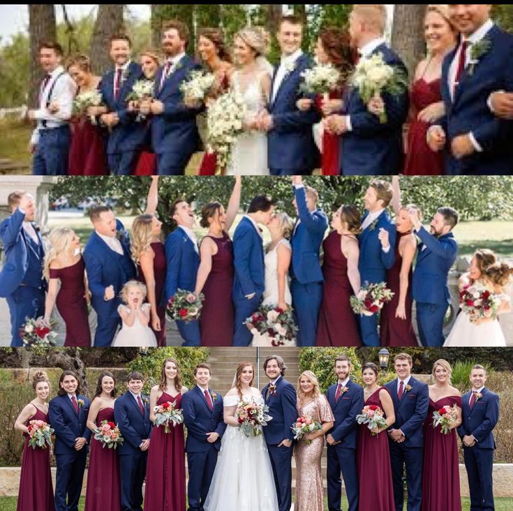 a collage of photos with people dressed in formal wear and bridesmaid dresses