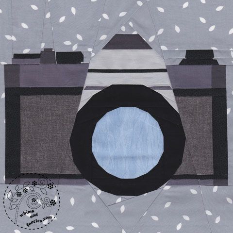 an image of a camera on a gray background with white and black leaves around it