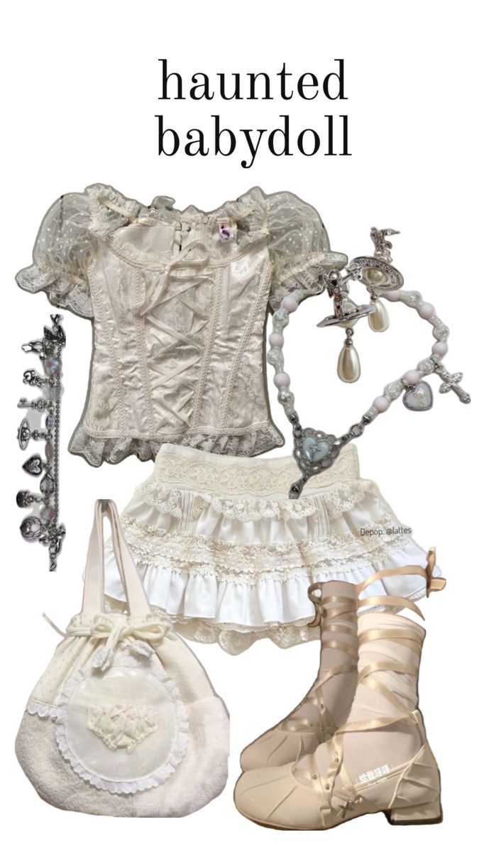 Morute Clothes, Collage Outfit Ideas, Creepy Cute Outfits, Babydoll Outfit, Dollcore Outfits, Collage Outfit, Balletcore Aesthetic, Creepy Cute Aesthetic, Cute Coquette