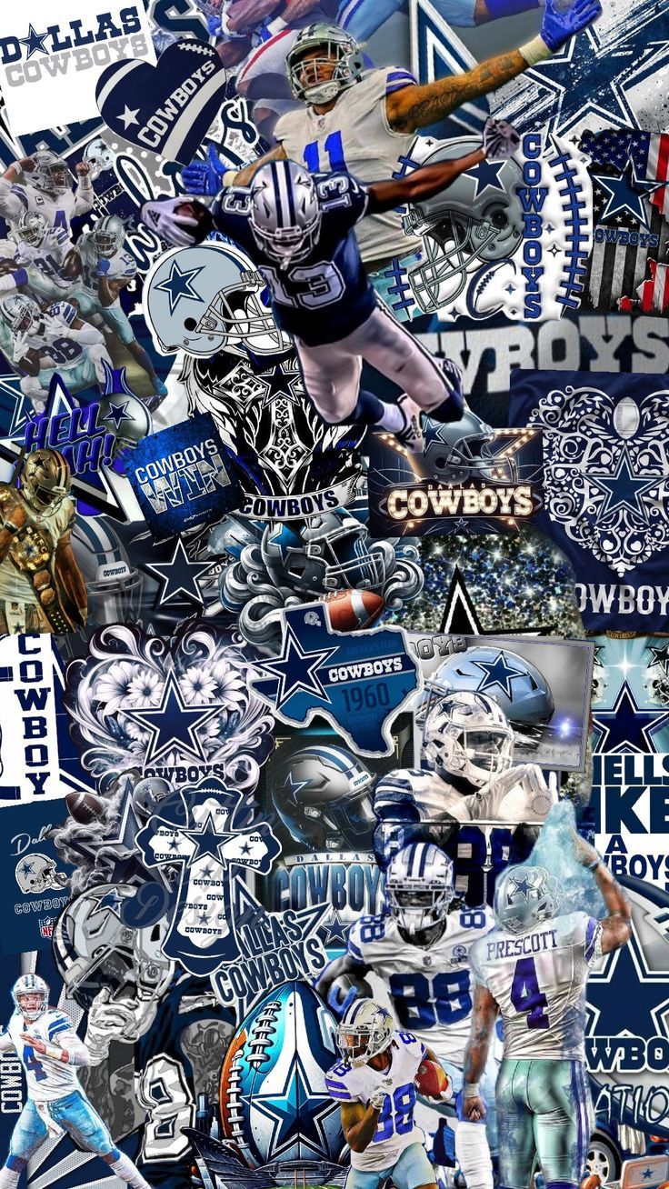 a collage of cowboys football players and their team's logos, all in different colors