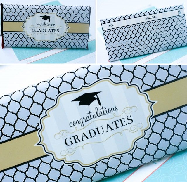 graduation candy wrapper with congratulations graduate's cap on the front, and gold trimming