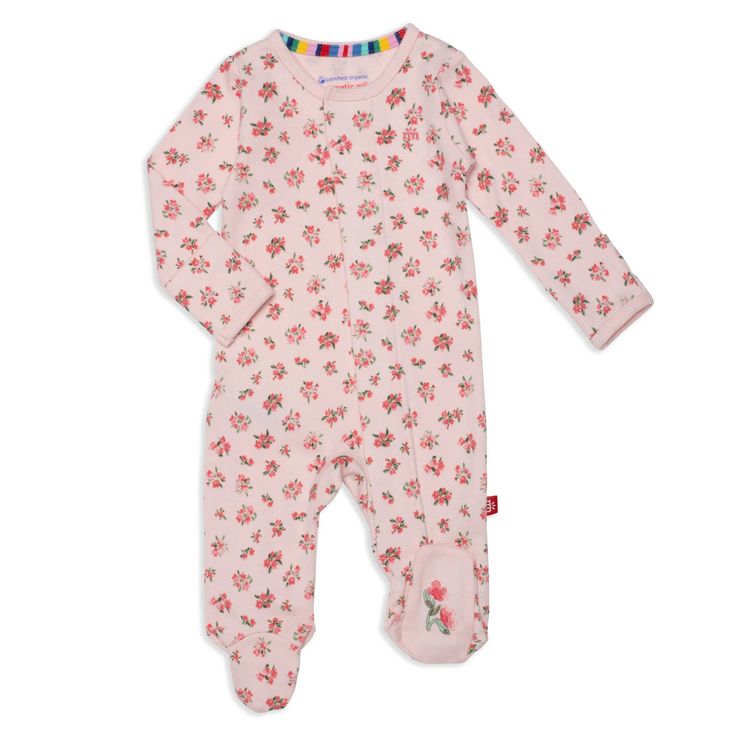 pink floral footie for baby Casual Cotton Footie For Bedtime, Casual Cotton Footie For Sleep, Spring Cotton Footie For Loungewear, Spring Season Cotton Sleep Footie, Baby Pink Bouquet, Night Changes, Baby Wardrobe, Three Hearts, Red Wagon