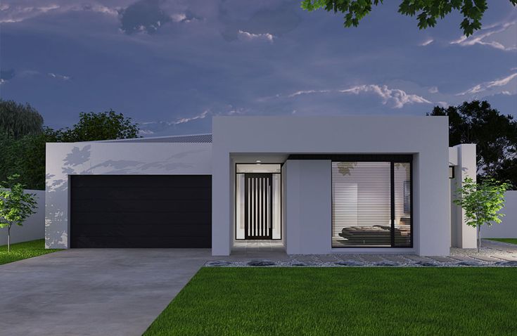 a rendering of a modern house in the evening