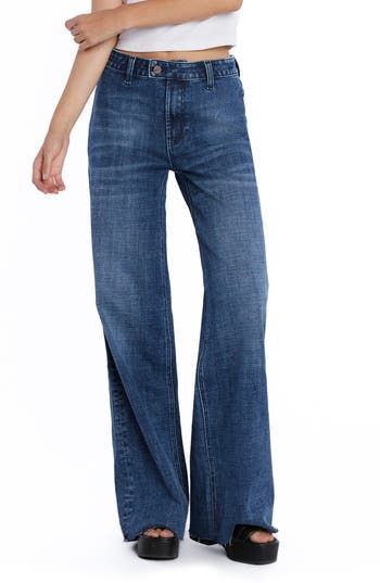 Tailored with an easy-fitting wide leg, these stretch-denim jeans feature a flat front and two back patch pockets. 32" inseam; 23" leg opening; 10 1/4" front rise Zip fly with button closure Back patch pockets 69% cotton, 27% REPREVE® recycled polyester, 3% rayon, 1% spandex REPREVE recycled polyester is made from 100% post-consumer recycled plastic bottles Machine wash, tumble dry Imported Women’s Wide Leg Jeans, Best Jeans For Curvy Shape, Types Of Pants For Women, Wide Flare Jeans, Jeans For Work, Low Rise Wide Leg Jeans, High Waisted Jeans Outfit, Mid Rise Straight Leg Jeans, 80s Jeans