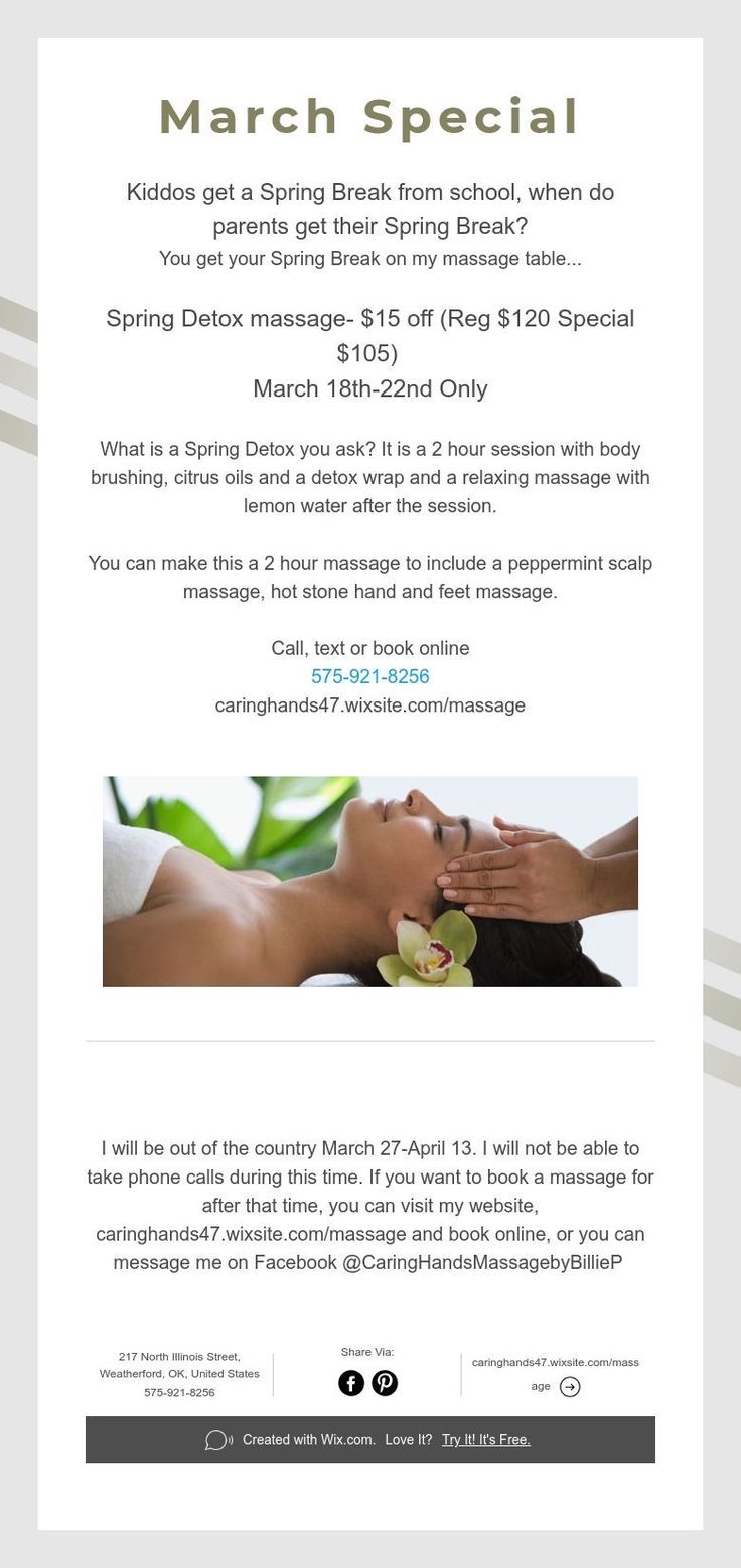 March Facial Specials, Massage Specials Ideas, Massage Add On Ideas, Massage Promotion Ideas, Spa Promo, Massage Therapy Quotes, Feet Massage, Hands Massage, Massage Marketing