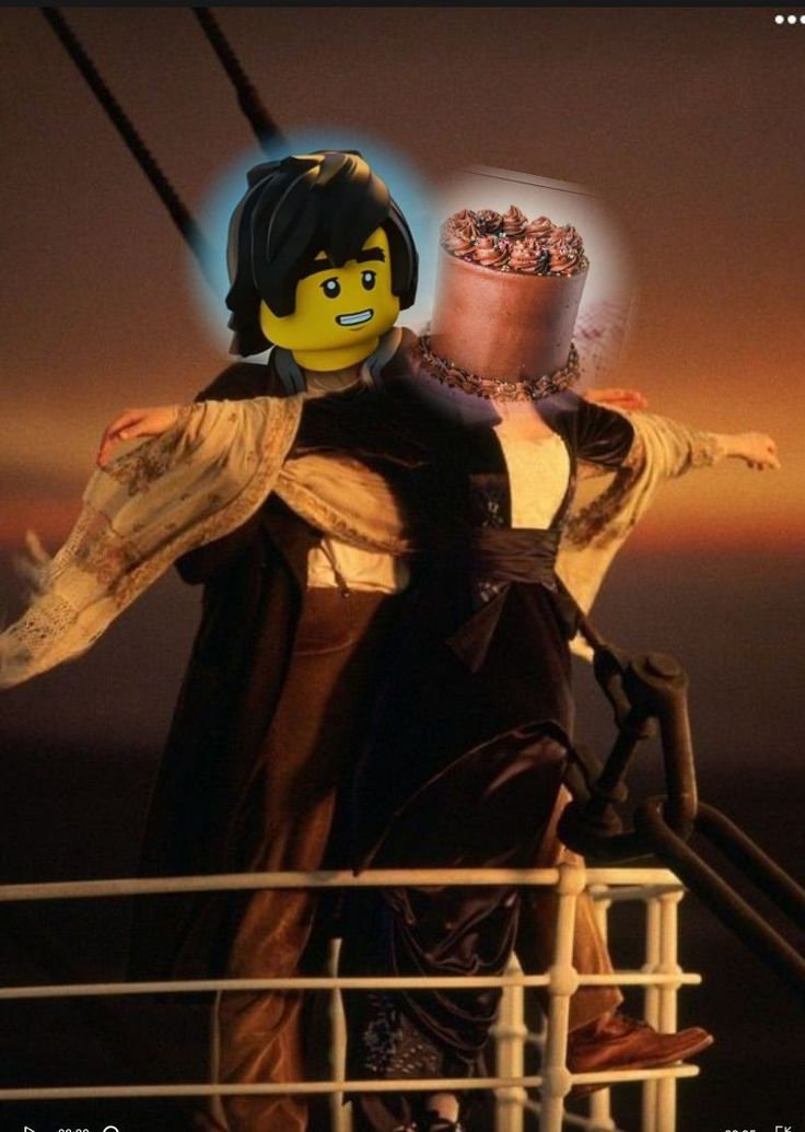 a lego character is standing on the deck of a ship