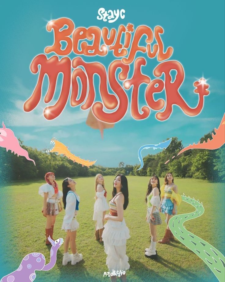 an advertisement for the movie beauf's monster with girls in white dresses standing on grass