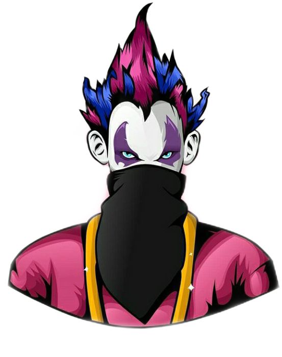 an anime character with purple hair wearing a black mask