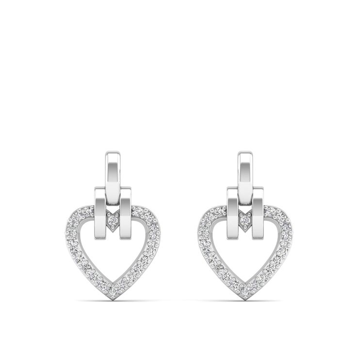 14K White Gold Elegant Heart Shaped Cubic Zirconia Earrings, Elegant Heart-shaped Earrings With Diamond Accents, Diamond Heart Drop Earrings Fine Jewelry, Elegant Heart-shaped Brilliant Cut Earrings, Elegant Diamond Heart Earrings For Pierced Ears, Luxury Heart-shaped Drop Earrings For Anniversary, Elegant Heart Earrings In Diamond White, Elegant Heart Cut Diamond Earrings For Valentine's Day, Elegant Diamond Accented Earrings For Valentine's Day