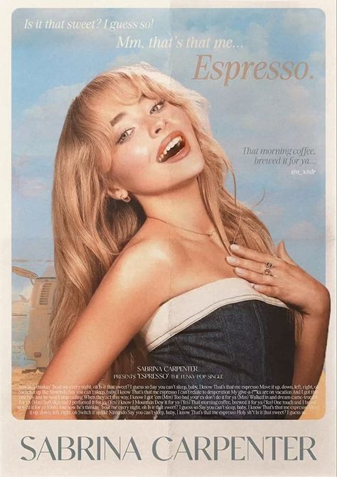 an advertisement for the perfume company, featuring a woman with long blonde hair smiling and holding her hand on her chest