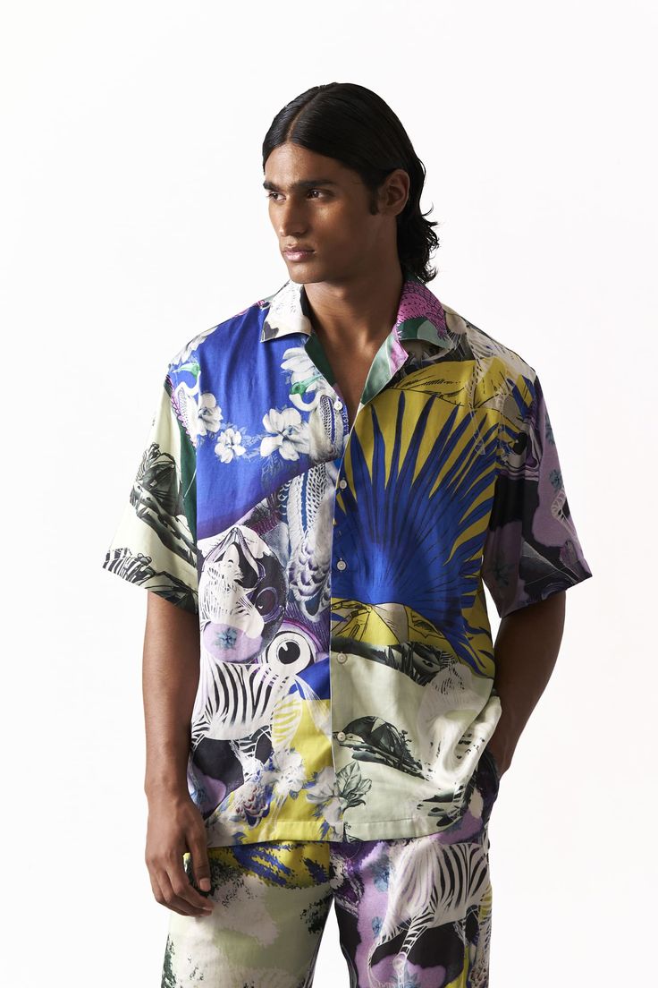 Fabric - Tencel SatinPrint / Emblishment - Digital PrintHalf-sleeve cuban collar tencel satin shirt showcasing the enchanted garden.Shirts (Inches) XS S M L XL XXL Chest 38 40 42 44 46 48 Shoulder 17.5 18.5 19.5 20.5 21 21.5 Length 26 27 27.5 28 29 30.5 Nature Shirts, Satin Shirt, Enchanted, Collar, Fabric