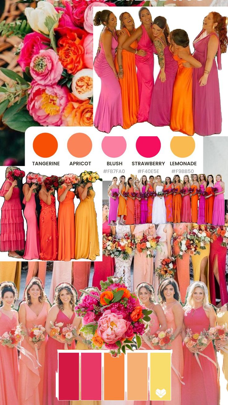 the color scheme for this bridesmaid's wedding is bright orange and pink