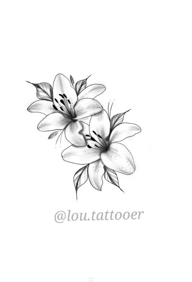 a black and white drawing of three lilies on a white background with the words, tattoo