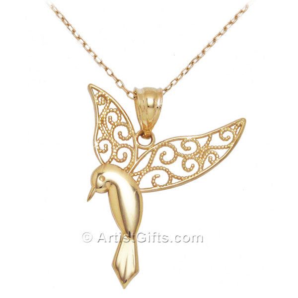 Looking for a special hummingbird necklace? Our beautiful filigree style 14k gold Hummingbird necklace is an excellent choice. With delicate filigree hummingbird wings and solid body it is a very unique design. You can purchase just the hummingbird pendant by itself or as a necklace with an 18" gold chain. Beautiful Hummingbirds, Gold Hummingbird, Hummingbird Jewelry, Hummingbird Gifts, Hummingbird Necklace, Hummingbird Earrings, Hummingbird Pendant, Bird Jewelry, Lovely Necklace