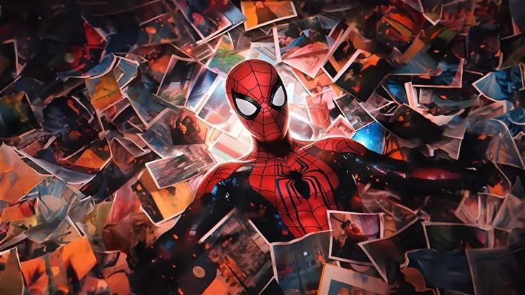 spider - man surrounded by photos