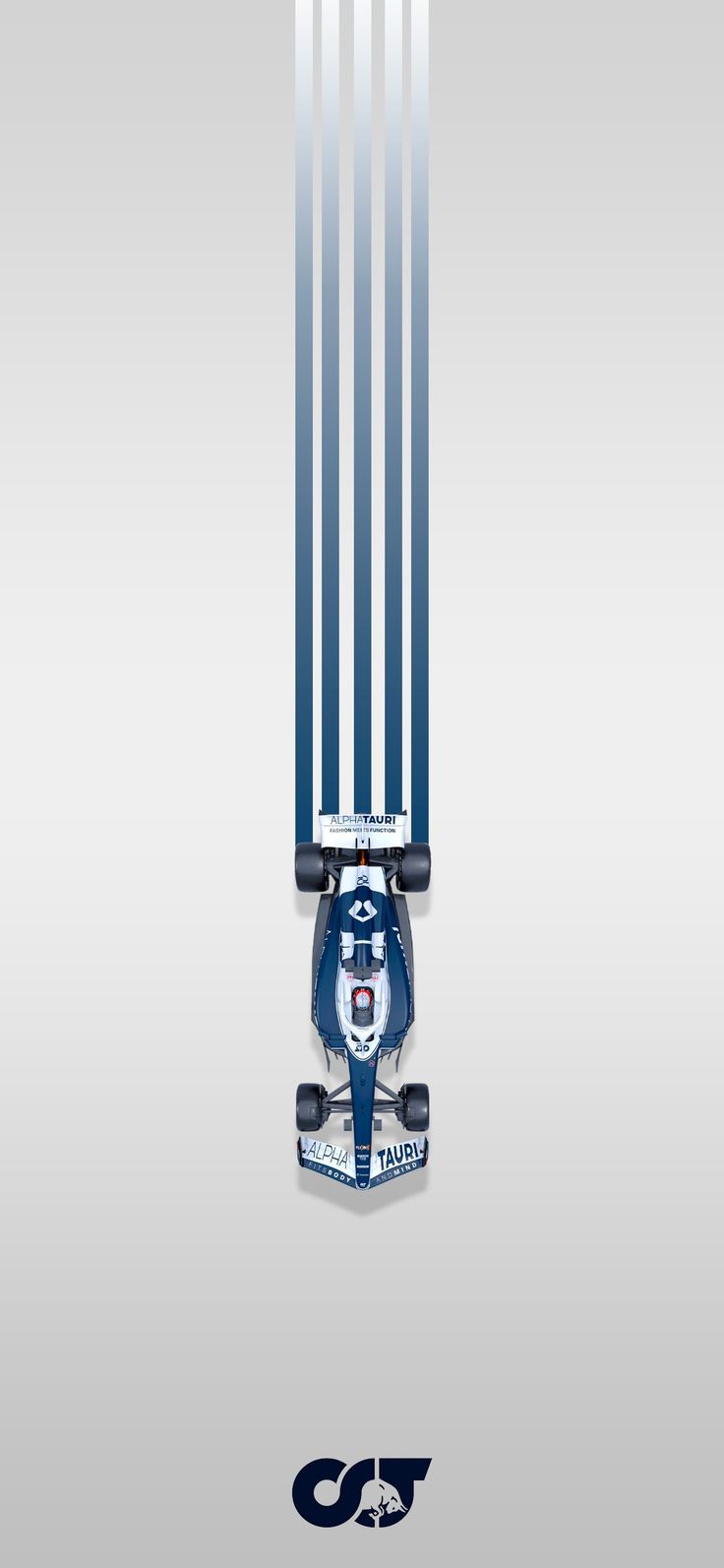 the front end of a skateboard with blue stripes and white trims on it