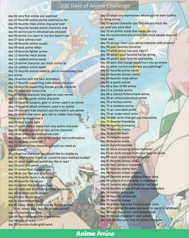 an image of anime characters with the words 100 days of anime challenge written below them