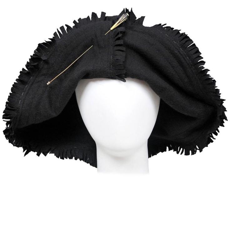 Vintage Junya Watanabe black wool hat featuring intentional frayed edges and adorned with a vintage hat pin at the center front. Please inquire for additional images. Black Wool Hat, Recycled Dress, 1910s Fashion, Unique Hats, Turban Headwrap, Vintage Hats, Junya Watanabe, Cool Hats, Soft Hair