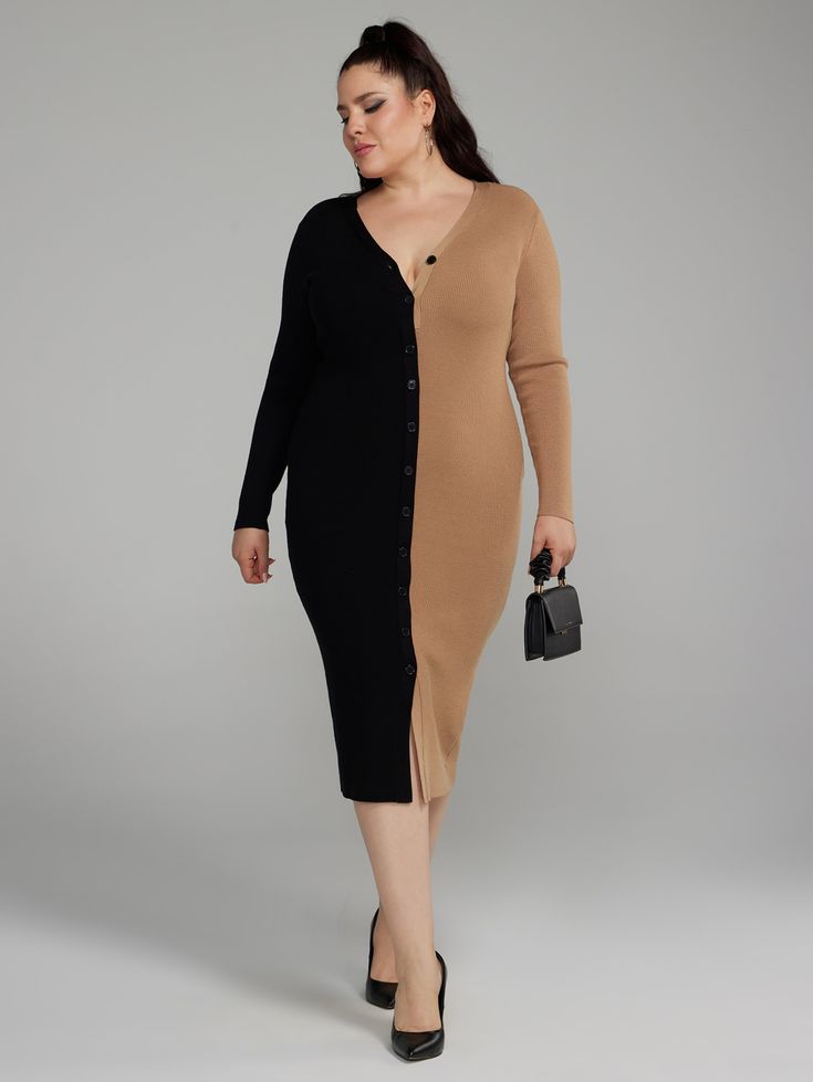 Plus Size Colorblock Midi Sweater Dress | Fashion to Figure Midi Sweater Dress, Fashion To Figure, Dress Sweater, Sweater Dress Midi, Black Dresses Casual, Moving Out, Fall 2023, Lookbook Outfits, Plus Size Dress