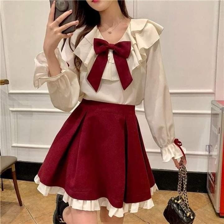 Korean Christmas Outfit, Korean Mini Dress, Red Skirt Outfits, Christmas Clothing Ideas, Outfit Korean Style, Red Christmas Dress, Christmas Dress Women, Sweet Party