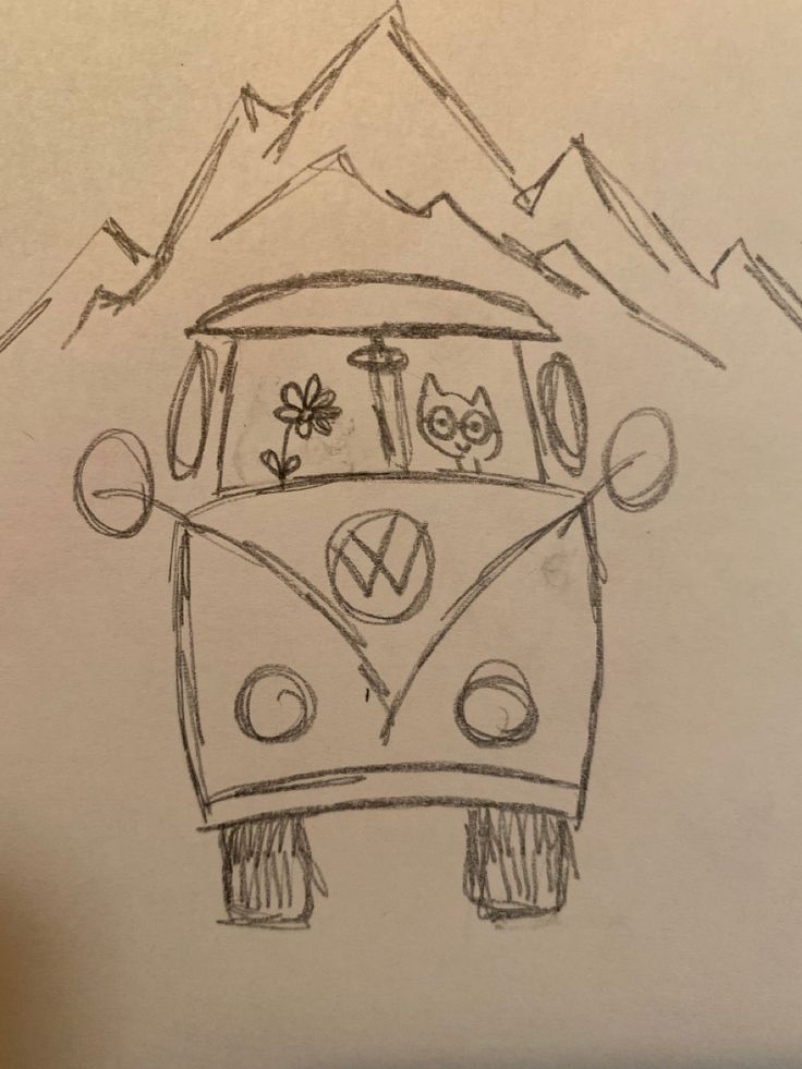 a drawing of a bus with two cats on it