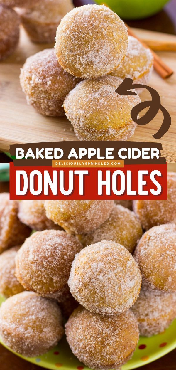 Baked Apple Cider Donut Holes, fall recipes, tasty breakfast Apple Cider Donut Holes Recipe, Apple Cider Donut Holes, Baked Donut Holes, Donut Hole Recipe, Apple Cider Donuts Baked, Baked Donut, Homemade Donuts Recipe, Baked Donut Recipes, Easy Drink Recipes