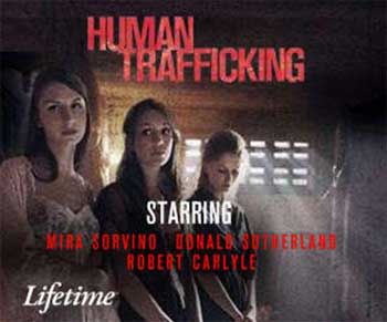 the poster for human trafficking starring two women standing in front of a counter with knifes