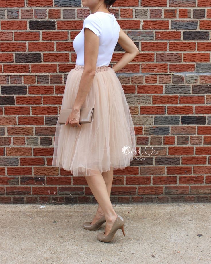 Claire Soft Beige Tulle Skirt - Length 26" (3) Spring Stretch Tulle Bottoms, Chic Tulle Skirt For Fall, Spring Tulle Skirt With Stretch, Spring Stretch Tulle Skirt, Spring Midi Tulle Skirt, Spring Fitted Balletcore Skirt, Fitted Balletcore Skirt For Spring, Fitted Tulle Bottoms For Spring, Spring Feminine Tulle Skirt