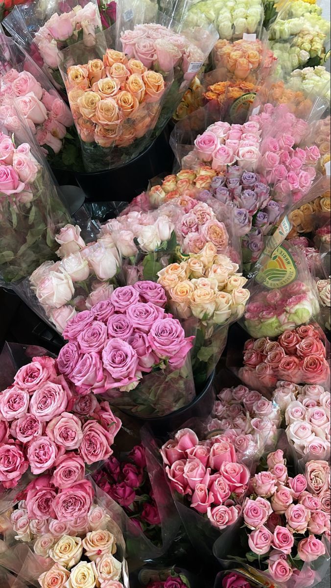 many different types of flowers are arranged together