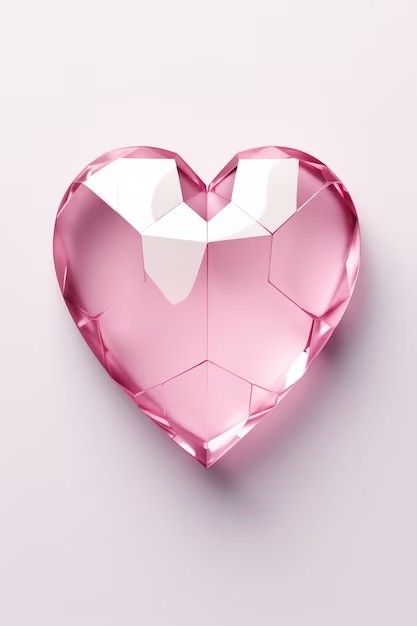 a pink heart shaped crystal object on a white background with room for text or image