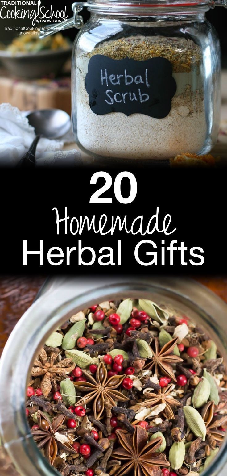 homemade herb gifts in jars with text overlay