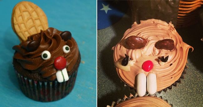 cupcakes decorated to look like animals with chocolate frosting and decorations on them